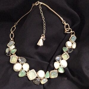 Beautiful Teal and Aqua Gold Statement Necklace